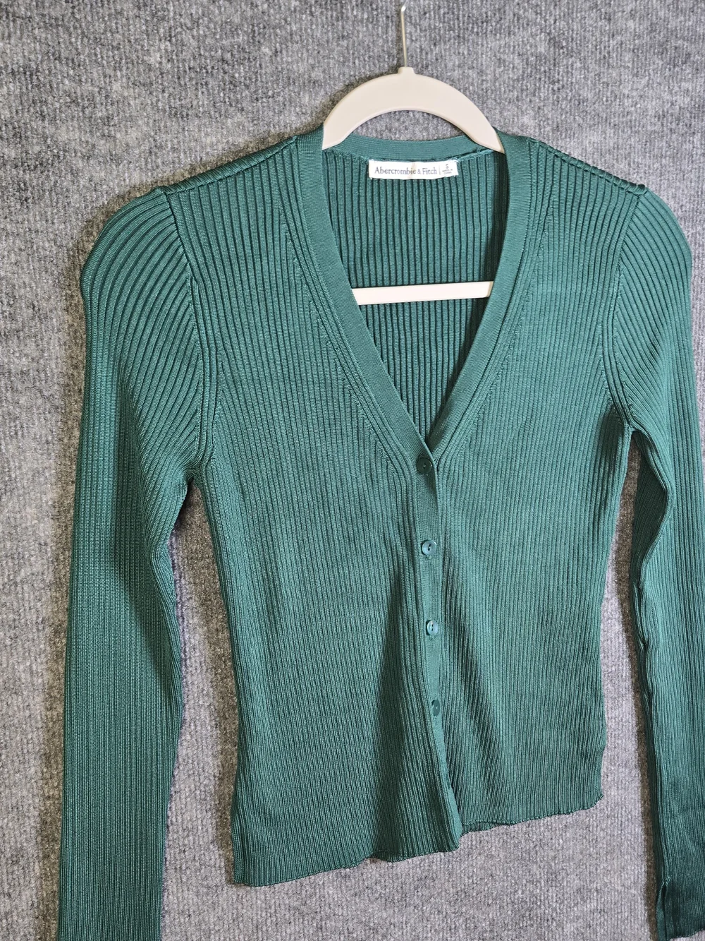Abercrombie Fitch Cardigan Womens S Forest Green Cropped Rib V Neck Preppy New